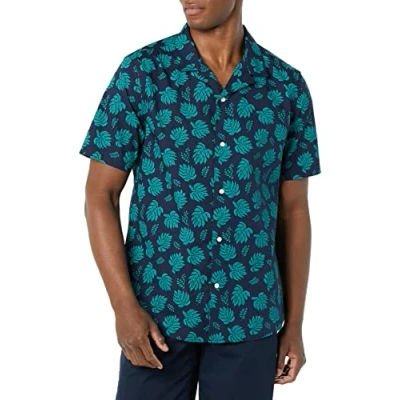 Image of Amazon Essentials Men&#039;s Standard Fit Vacation Shirt, Navy Palm Leaf, S