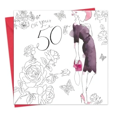 Image of Twizler 50th Birthday Card for Her with Crystal Finish &amp; Watercolour Effect 50 Year Old Age Female Womens Ladies