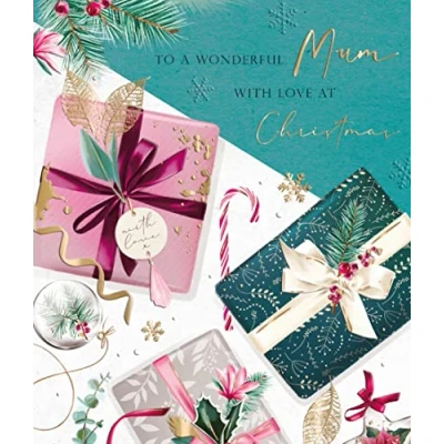 Image of to A Wonderful Mum with Love Foiled Christmas Greeting Card Xmas Cards X14635K