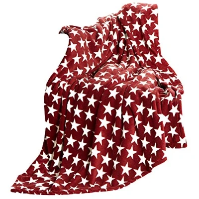 Image of CelinaTex Moonlight Cuddly Blanket 150 x 200 cm Bordeaux Coral Fleece Bedspread Microfibre Sofa Stars