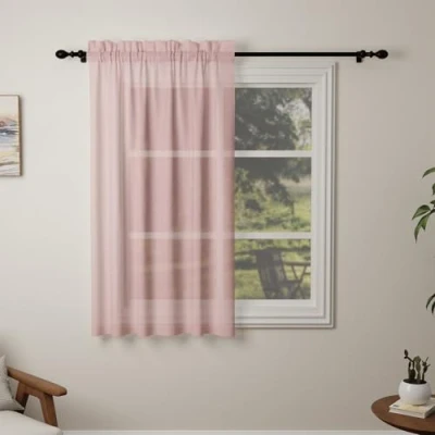 Image of Pacok Pink Voile Curtains, 45 Drop Net Curtain for Windows, Rod Pocket Sheer Panel Curtains Living Room Kitcken Bedroom W56xL45 Inch(Pink, 142 x 114cm)