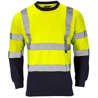 Image of Hi Vis Viz 2 Tone Hoodie Zip Sweatshirt High Visibility Reflective Safety Security Two Jumper Workwear Fleece Warm Top (L, Yellow/Navy Sweatshirt, l)