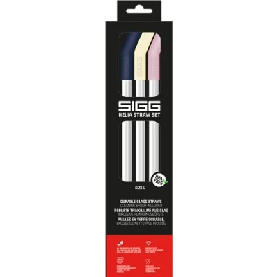 Image of SIGG Helia Glas Straw Set (3 Pieces), Dishwasher Safe Reusable Straws Made of Glas, Drinking with Cleaner Included Night Large