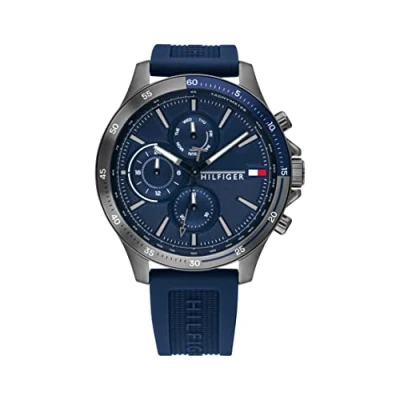 Image of Tommy Hilfiger Analogue Multifunction Quartz Watch for Men with Navy Blue Silicone Bracelet 1791721