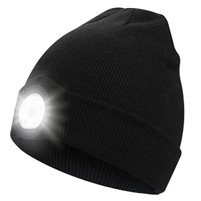 Image of shenkey LED Bluetooth Beanie Hat Headphones Wireless Headset Music with 5 Removable Lights Tech Gifts for Men Black