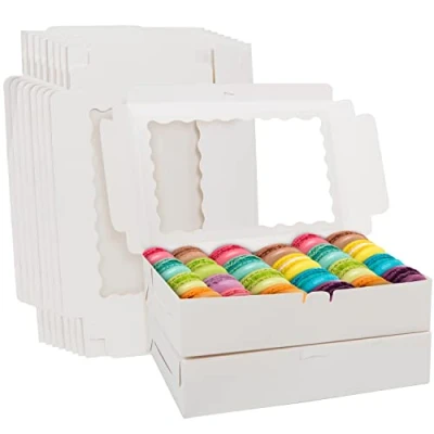 Image of Belle Vous 10 Pack of White Kraft Paper Gift Boxes with Windows 20.2 x 30.5 7cm/7.95 12 2.76 Inches Disposable Bakery Packaging Ideal for Cookies, Cupcakes, Desserts &amp; Pastries