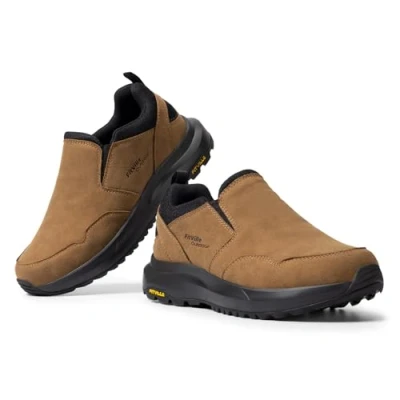 Image of FitVille Extra Wide Slip On Trainers for Men Comfortable Outdoor Walking Hiking Shoes, Foot Pain Relief 13 UK Dune Brown