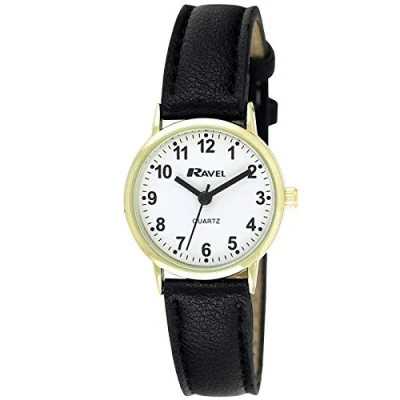 Image of Ravel Women&#039;s Classic Everyday Watch Black/Gold Tone/Number Dial