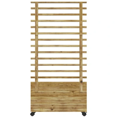 Image of Outsunny Garden Wooden Planter Box with Trellis Flower Raised Bed Wheels Natural