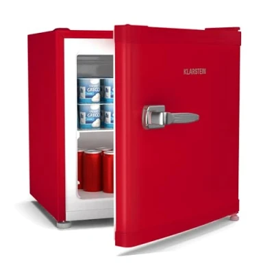 Image of Klarstein Irene Retro Mini Freezer, 31L Fridge/Freezer, Adjustable Temp 24C to 10C, Energy Class C, Quiet 38 dB, Compact Table Top Design, Red, Ideal for Bedrooms &amp; Small Spaces