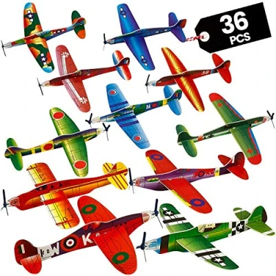 Image of Bedwina Glider Airplane Toys Bulk Pack of 36 8 Inch Bomber Planes for Kids, Foam Party Bag Fillers and Prize Reward
