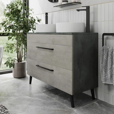 Image of Vitusso Idro Grey Double Countertop Vanity Unit with Lyon White Basins 1000mm
