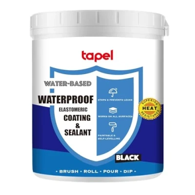 Image of Tapel Water Based Liquid Rubber Waterproof Sealant Black 710ML for 1.5m² (Single Coat) Paint Indoor &amp; Outdoor Coating Leaks, Cracks Roof Repair Easy to Apply 800G