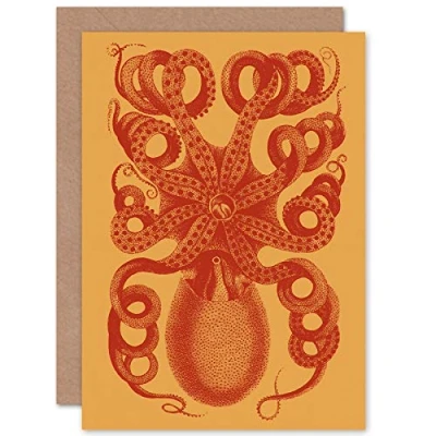 Image of Fine Art Prints Octopus Coral Yellow Greeting Card With Envelope Inside Premium Quality