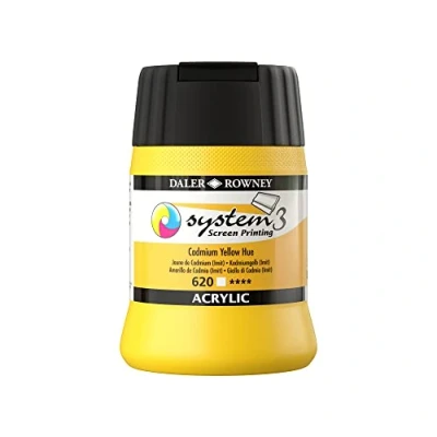 Image of Daler Rowney System3 Acrylic Screen Printing Ink, Plastic Pot, 8.45oz 250 ml, Cadmium Yellow Hue