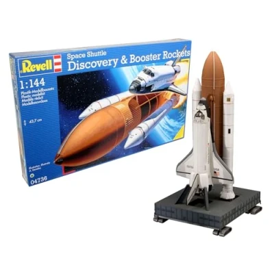 Image of Revell 04736 Space Shuttle Discovery &amp; Booster Rockets 1:144 Scale Unbuilt/Unpainted Plastic Model Kit, Multi color, 59.5 x 36.4 6.5 centimetres