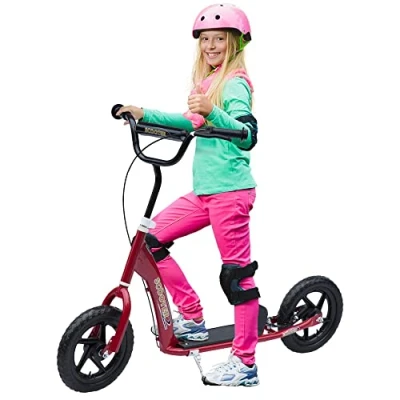 Image of HOMCOM Teen Push Scooter Kids Children Stunt w/ 12&quot; EVA Tyres, Red