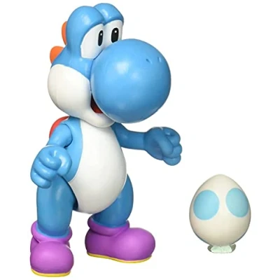 Image of Nintendo World of Light Blue Yoshi with Egg Action Figure, 4&quot;