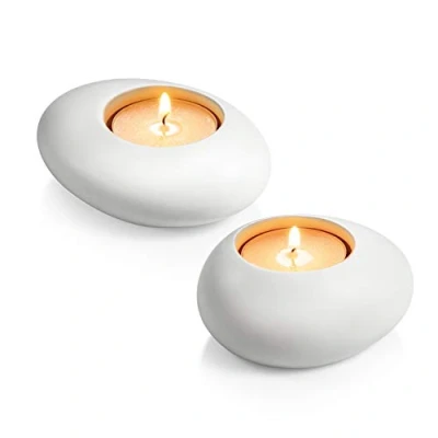 Image of Tescoma Candle Holder, Set of 2, Door Tealight, Stones, Ceramic, Bianco, 10x4.3x15.6 cm