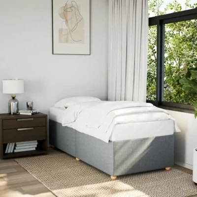 Image of vidaXL Bed Frame Home Bedroom Base Light Grey Fabric Single 100x200 cm Upholstered Bedstead with Supportive Slats