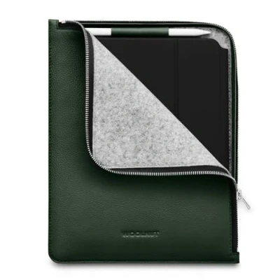 Image of WOOLNUT Leather Folio Cover Case for iPad Pro 11 &amp; Air 10.9 inch Green/iPad 5th Generation with Pencil Holder/Slim 6th and more/Full Grain