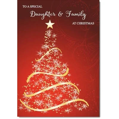 Image of doodlecards Daughter and Family Christmas Card Red Abstract Tree Large A4 Size for &amp; with Plain Envelope