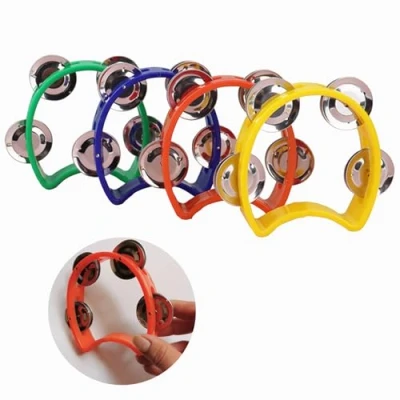 Image of 4Pcs Portable Double Row Tambourine Mountable Lightweight Half Moon Drum Kit Hand Held for Musicians Singers Bands