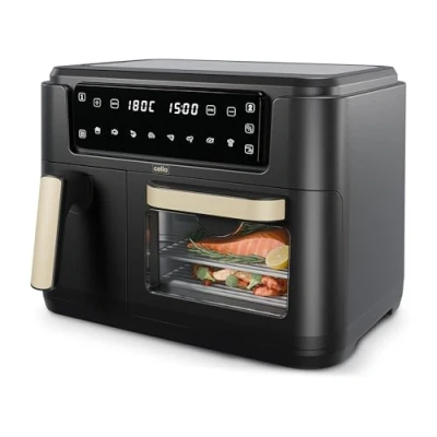 Image of Cello 2400W Dual Zone Digital 11 Litre Black Air Fryer With 2 Drawers, 3.5L and 7.5L Oven, 8 in 1, Touch Control, Fry, Grill, Roast, Bake, Portions, Non Stick, Dishwasher Safe, 2024 model