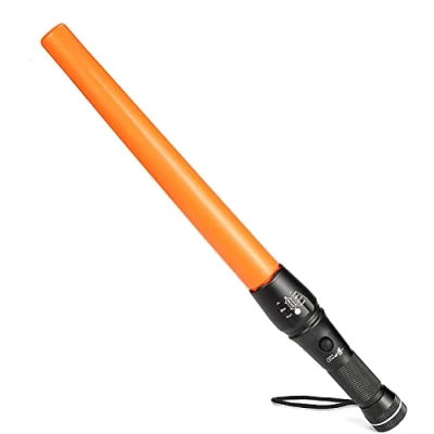 Image of ULTRAFIRE 16 Inch Signal Traffic Wand LED Torch 980 Lumens, Zoomable Tactical 5 Modes Safty Flashlight, Red Flashing Mode, Wrist Strap Lanyard, Magnetic Base, Orange Finish, A200