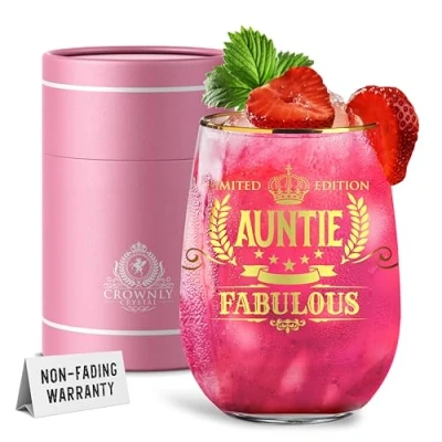 Image of CROWNLY CRYSTAL® Gold Gifts for Auntie Personalised Wine Glass Birthday Mothers Day from Niece Aunty Gift Great Populer