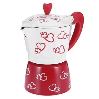 Image of Aluminum Stovetop Espresso Maker Red Heart Moka Pot Italian Coffee Express (S)