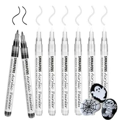 Image of Black White Acrylic Paint Pens for Rock Painting, 0.7mm Extra Fine Tip Markers Permanent Marker Ceramic Glass Wood Canvas Plastics