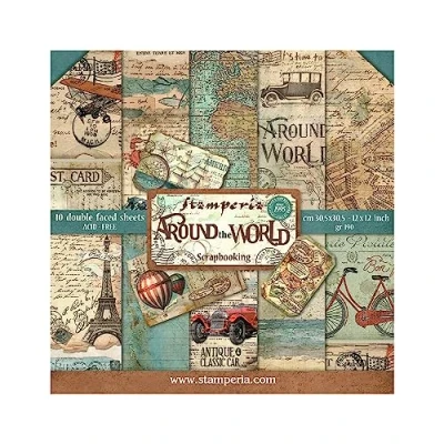Image of Stamperia International KFT Paper Pad 10 Sheets Double Sided Around The World, Multicoloured, 30.5 x