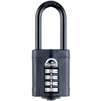 Image of Squire Heavy Duty Padlock (CP50BLACK/2.5) Toughest Steel 2.5 Extra Long Shackle 4 Wheel 50mm Wide Combination (Black) Alloy for Corrosion Resistance Weatherproof