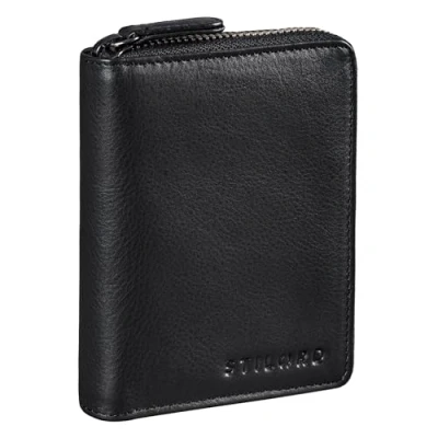 Image of STILORD &#039;Giannis&#039; Small Leather Wallet Men with Coin Pocket Vintage Mini Purse Classic Credit Card Holder RFID Blocker and NFC Protection in Gift Box, Colour:Black