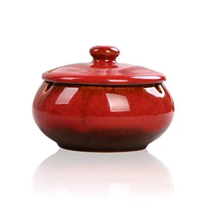Image of Lependor Ceramic Ashtray with Lids,Windproof,Cigarette for Indoor or Outdoor Use，Ash Holder Smokers,Desktop Smoking Ash Tray Home Office Decoration Red