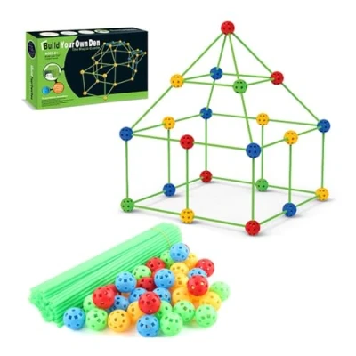Image of DIY Play Tent Making Set,Fort Building Kits for Kids,Den Kit Construction Toys Age 4 12,Build a Fort Set Toys,Build Your Own Den Creative (Ball+stick)