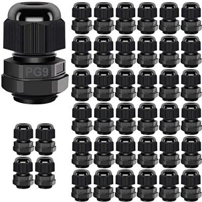 Image of Gebildet 40Pcs Cable Gland, PG9 Plastic IP68 Waterproof Adjustable 4.0 8mm Gland Joint with Gaskets, M16*1.5 Wire Connector, Protector (Black)