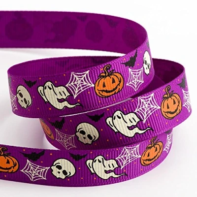 Image of Spooky Halloween Grosgrain Ribbon 16mm x 5 Metres Purple