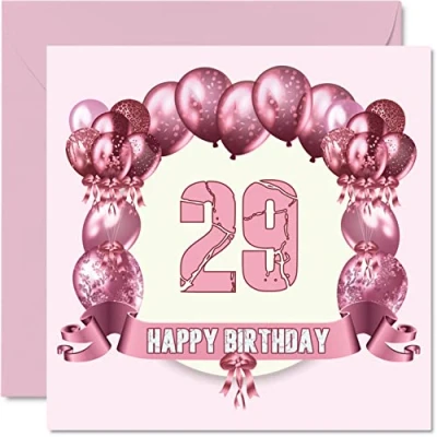 Image of Fun 29th Birthday Cards for Woman Balloons Happy Card Son Daughter Brother Sister Uncle Auntie Niece Nephew Cousin, 145mm x Greeting Cards,