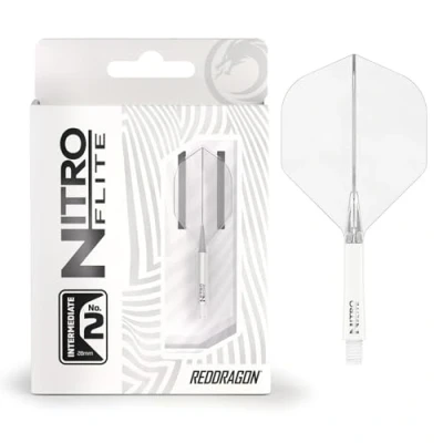 Image of RED DRAGON Darts Nitro Flite Integrated Flight &amp; Shaft System No.2 Shape and Design White Clear Colour, Intermediate Length