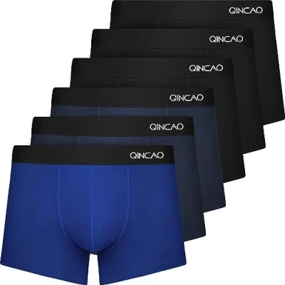 Image of QINCAO Boxer Shorts Mens 6 Pack, No Itchy Labels, Cotton Underwear Retro Trunks, Gift Set