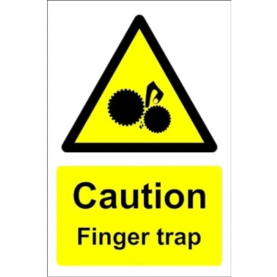 Image of Caution Finger Trap Sign Self Adhesive Vinyl 150mm x 100mm Case (Pack of 20)
