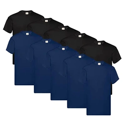 Image of Fruit of the Loom Men&#039;s T Shirt (Pack 10), 5 x black + navy 1 Hl Kauf notepad, M