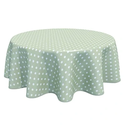 Image of Home Direct Round Oilcloth PVC Wipe Clean Tablecloth Table Cover 140cm 55&quot; Polka Dot Sage Green