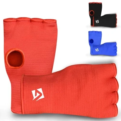 Image of AQF Boxing Inner Gloves Elasticated Fist Protector Mitts Bandages Alternative to Hand Wraps Breathable (Red, M)