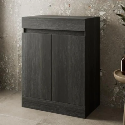 Image of 600mm Bathroom Countertop Vanity Unit Floor Standing Soft Close Doors Charcoal Grey