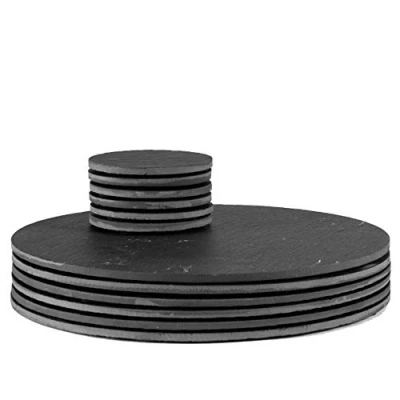 Image of 12pc Black Round Linea Slate Placemats &amp; Coasters Set By Argon Tableware