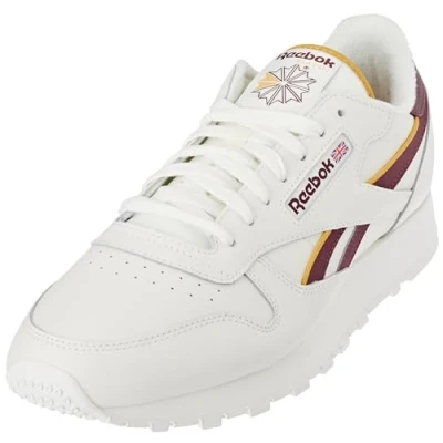 Image of Reebok Women&#039;s Classic Leather Sneaker, Chalk Maroon F23 Retro Gold R, 17 UK