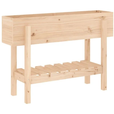 Image of vidaXL Garden Raised Bed in Solid Pinewood Brown, Ideal for Planting Vegetables, Herbs, Flowers Includes Extra Shelf Tools 101x30x69cm Dimension